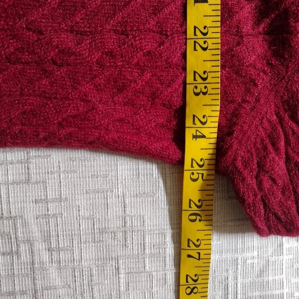 JOSEPH ABBOUD Mens L 100% BABY ALPACA Sweater Burgundy Cable Knit Made in Peru - Picture 7 of 8